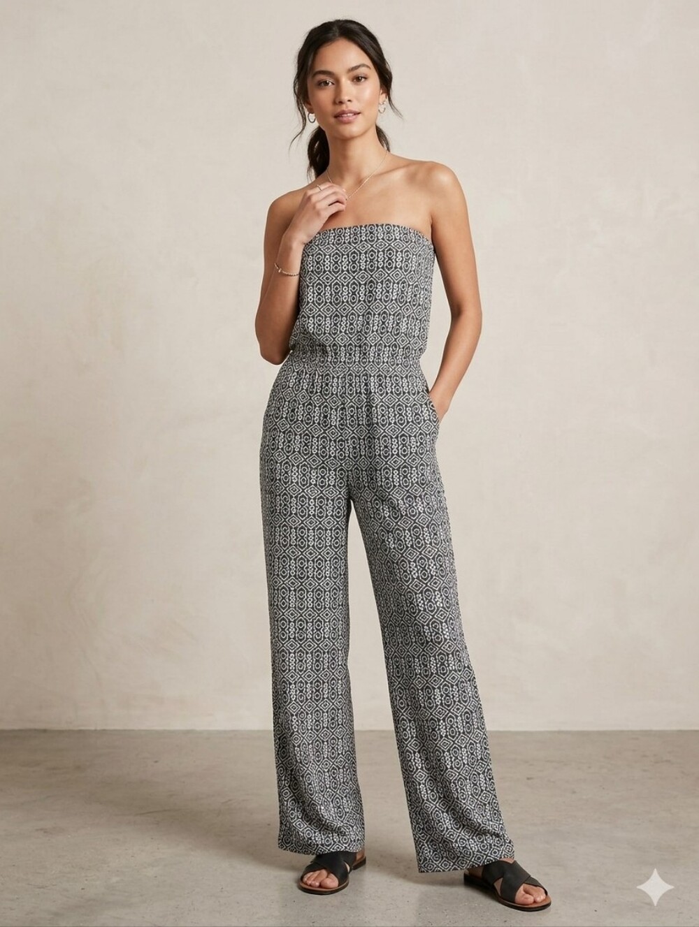 5th & Love Black & White Geometric Strapless Jumpsuit